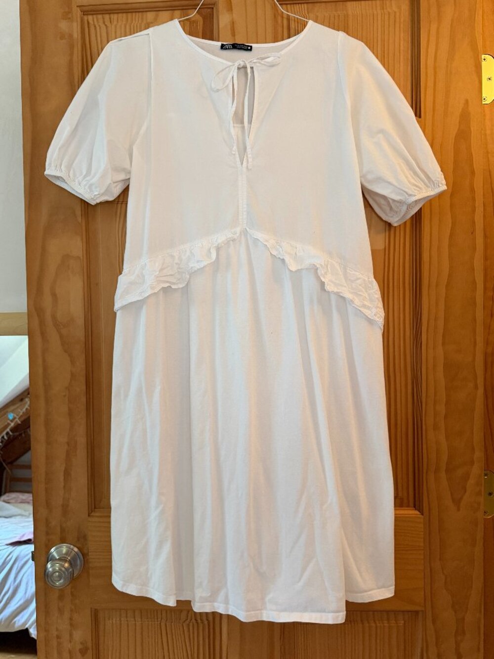 Zara White Puff Sleeve Dress Midi Size S